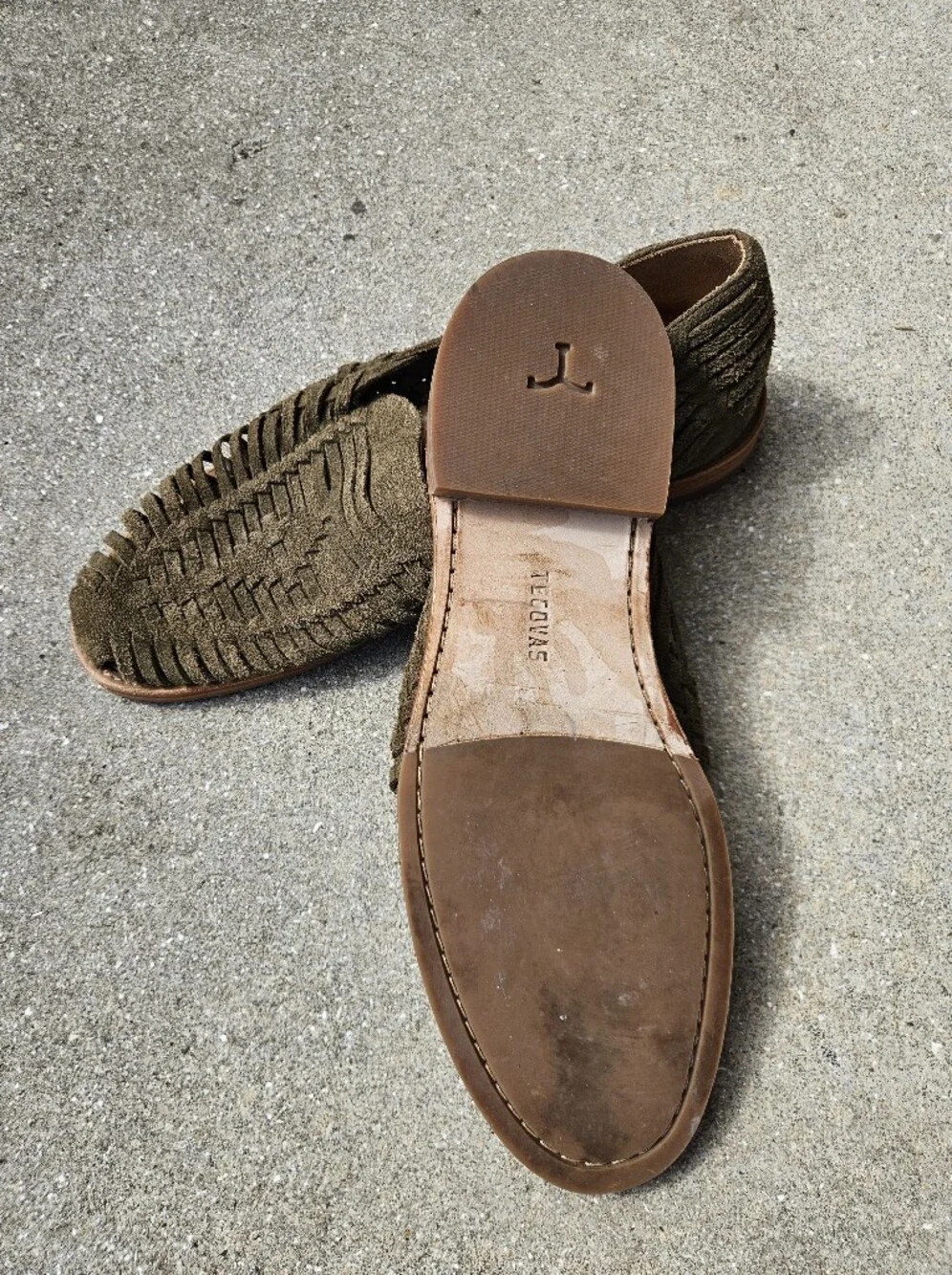 Tecovas Size 10.5 EE Mateo Huaraches Sandals Shoes Olive Suede Handmade